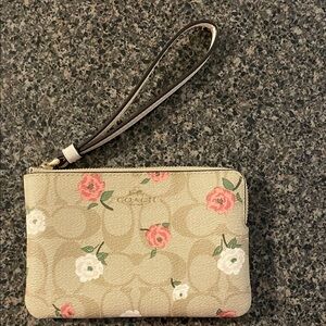 Coach Floral Wristlet in Beige and Coral